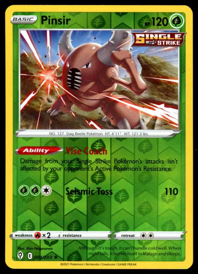 Pinsir Rare Reverse Holo 2021 Sword & Shield - Evolving Skies Card # 001/203
