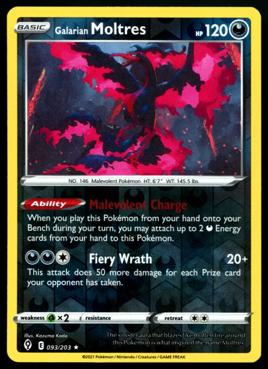 Galarian Moltres Rare Reverse Holo 2021 Sword & Shield - Evolving Skies Card # 093/203