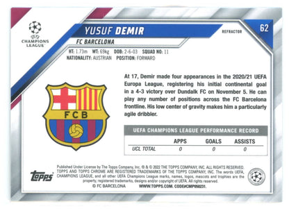 Yusuf Demir Silver Refractor 2021 Topps Chrome Champions League Rookie Card # 62