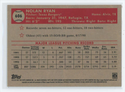 Nolan Ryan 2021 Topps Chrome Platinum Anniversary Card # 606