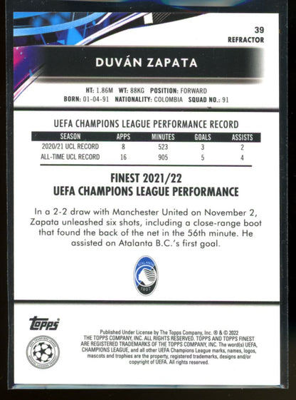 Duvan Zapata Silver Refractor 2021 Topps Finest UEFA Champions League Card # 39