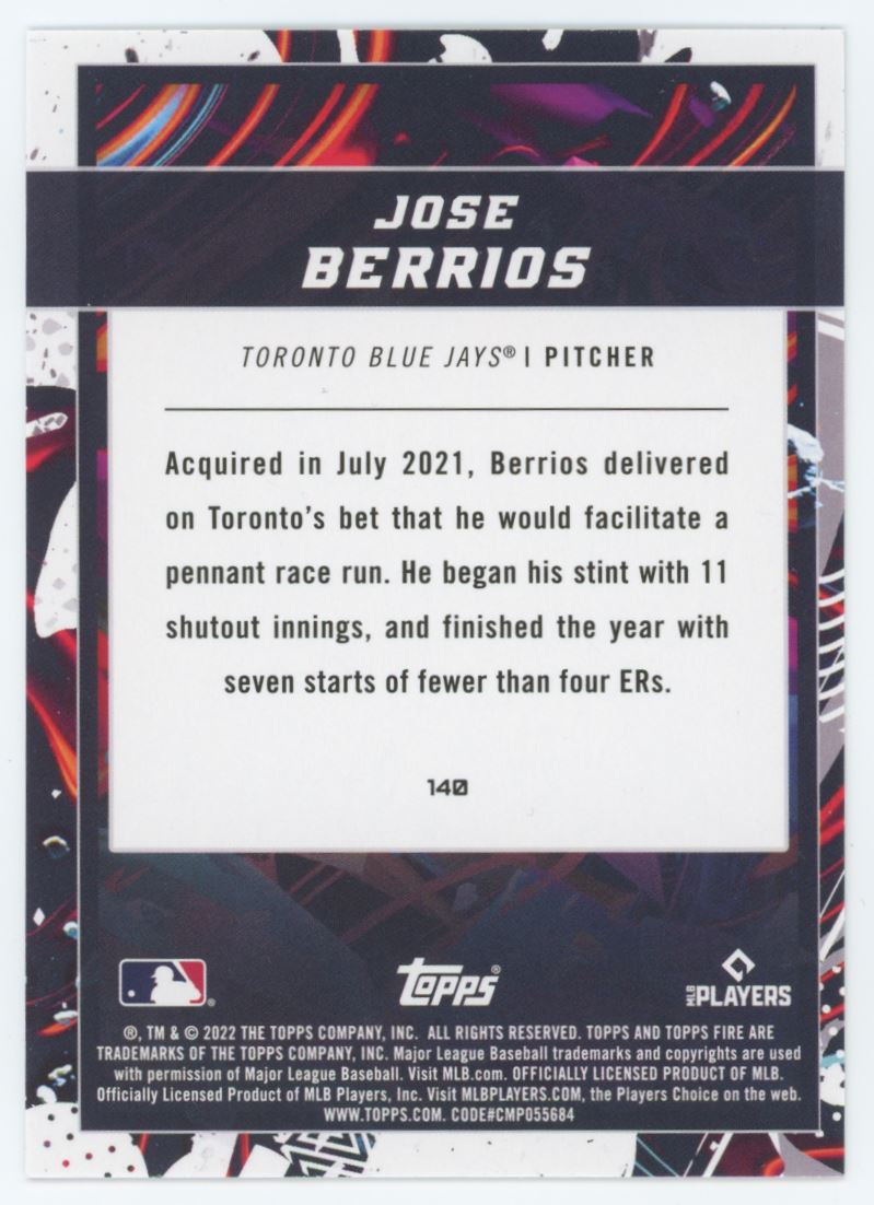 Jose Berrios Gold Minted 2021 Topps Fire Card # 140