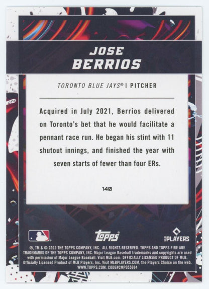 Jose Berrios Gold Minted 2021 Topps Fire Card # 140