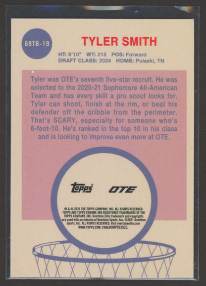 Tyler Smith 2021 Topps Now Overtime Elite Card # 69TB-19