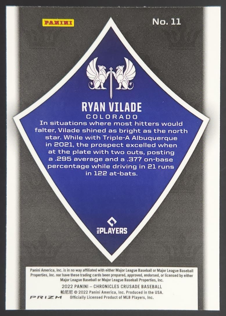 Ryan Vilade Holo Prizm 2022 Panini Chronicles Crusade Rookie Card # 11
