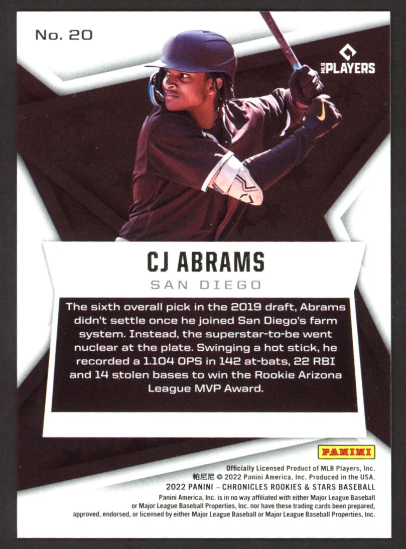 CJ Abrams Blue 19/50 2022 Panini Chronicles Rookies & Stars Rookie Card # SIL-CA