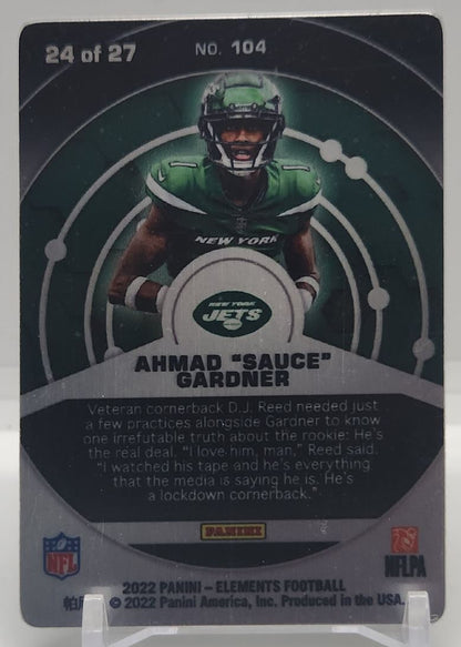 Ahmad Sauce Gardner 24/27 Metal 2022 Panini Elements Cobalt Rookie Card # 104