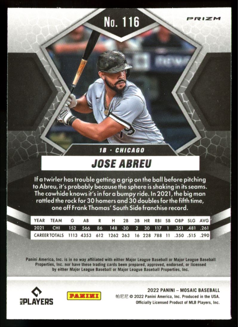 Jose Abreu Pink Camo Prizm 2022 Panini Mosaic Baseball Card # 116