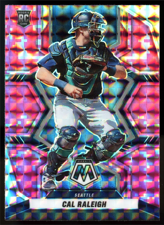 Cal Raleigh Pink Camo Prizm 2022 Panini Mosaic Baseball Rookie Card # 242