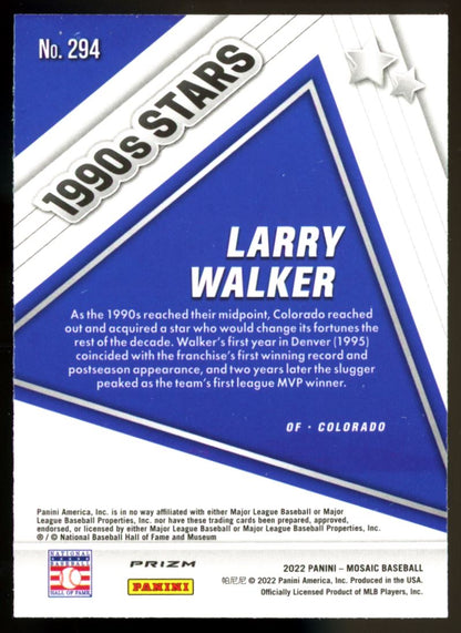 Larry Walker Pink Camo Prizm 2022 Panini Mosaic Baseball Card # 294