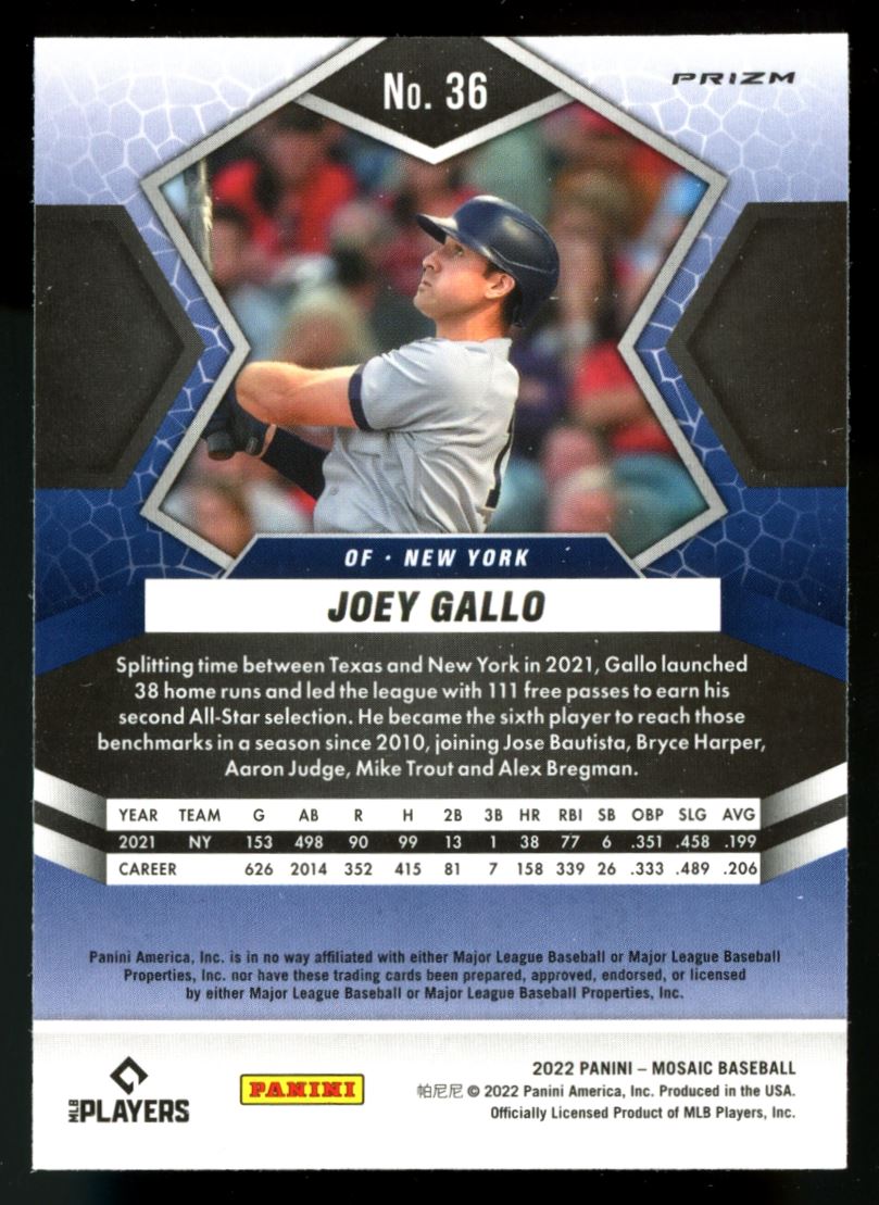Joey Gallo Genesis 2022 Panini Mosaic Baseball Card # 36