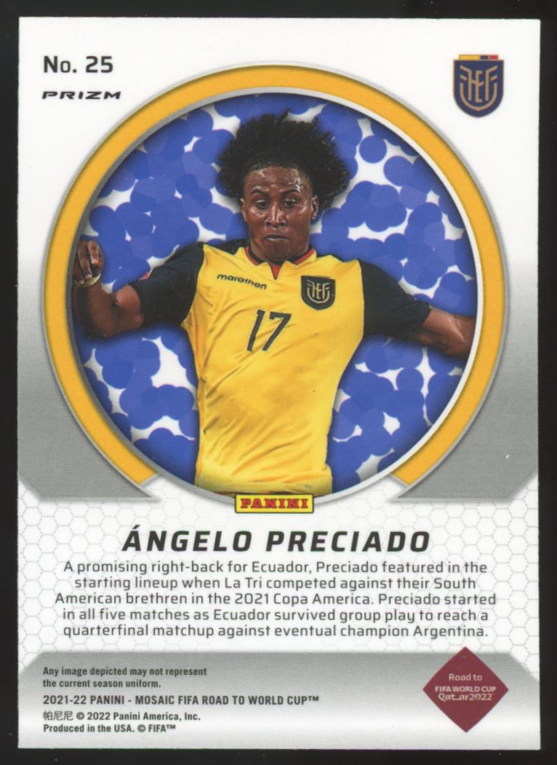 Angelo Preciado Mosaic Silver Prizm 2022 Panini Mosaic Road to FIFA World Cup Qatar International Man of Mastery Card # 25