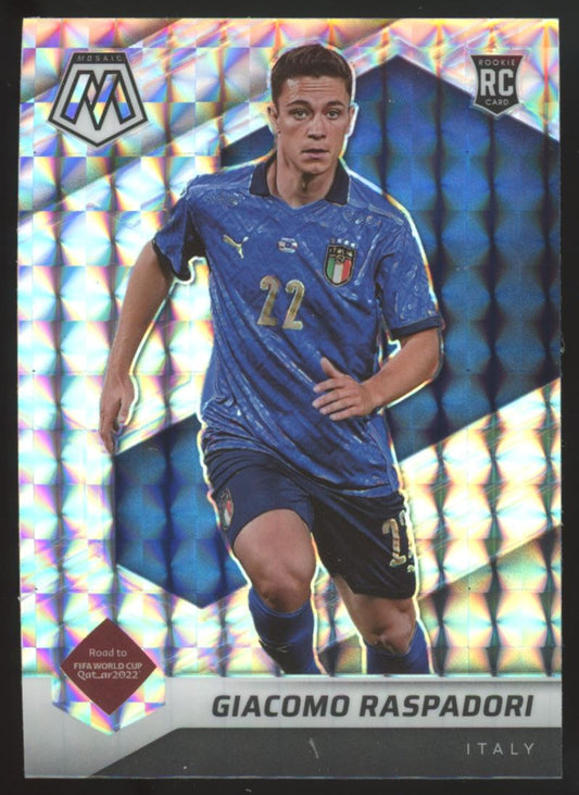 Giacomo Raspadori Mosaic Silver Prizm 2022 Panini Mosaic Road to FIFA World Cup Qatar Rookie Card # 28