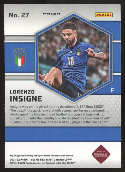 Lorenzo Insigne Silver Prizm 2022 Panini Mosaic Road to FIFA World Cup Qatar Card # 27