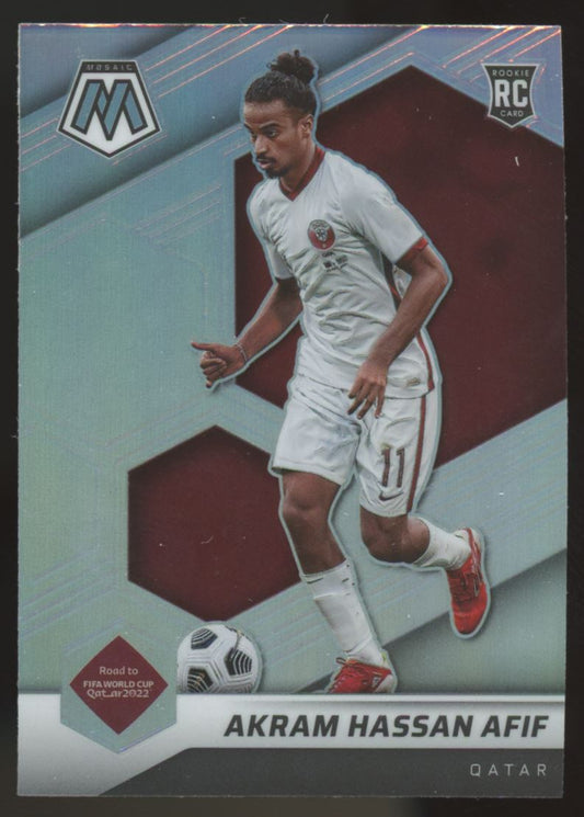 Akram Hassan Afif Silver Prizm 2022 Panini Mosaic Road to FIFA World Cup Qatar Rookie Card # 70