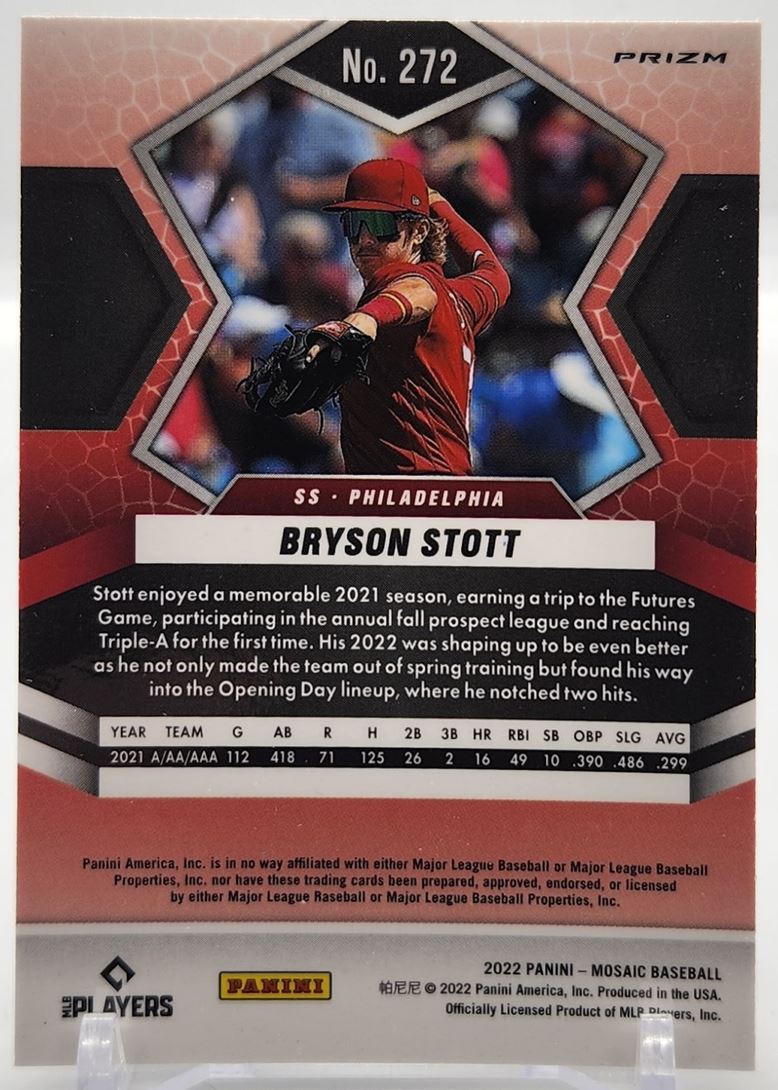 Bryson Stott Prizm 2022 Panini Mosaic Rookie Card # 272