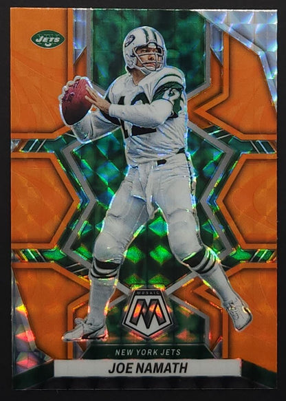 Joe Namath Reactive Orange Prizm 2022 Panini Mosaic Card # 205