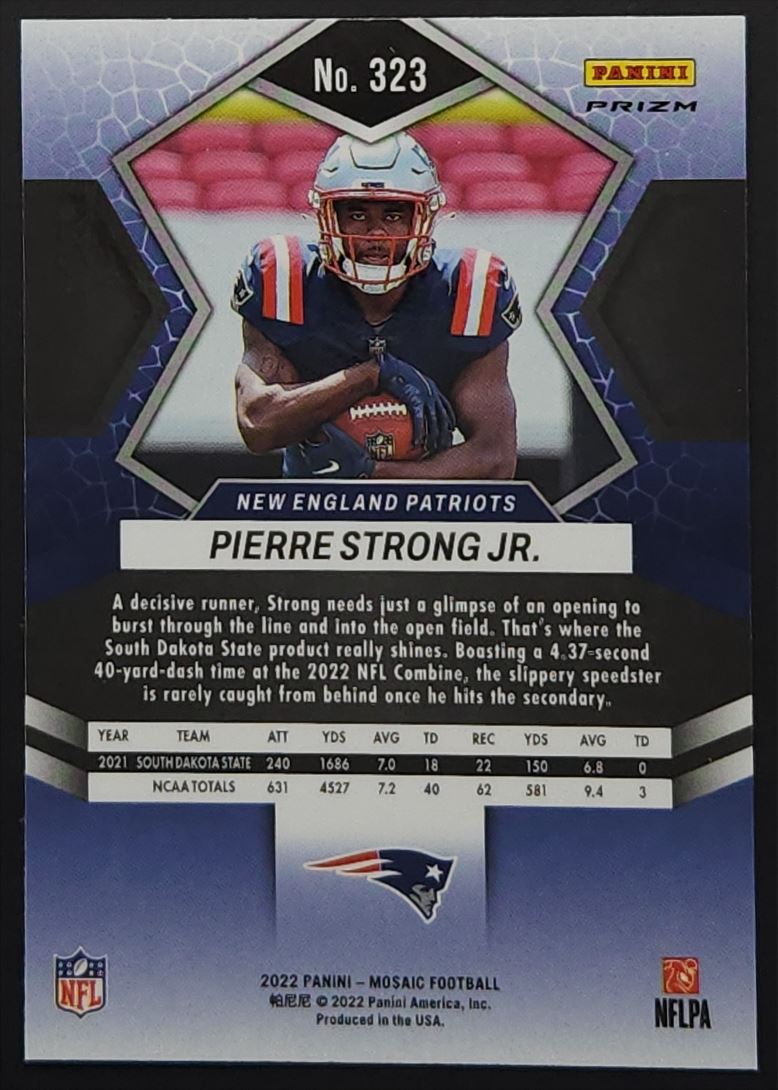 Pierre Strong Jr. Reactive Orange Prizm 2022 Panini Mosaic Rookie Card # 323