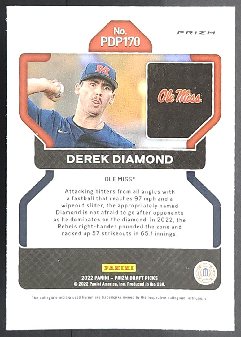 Derek Diamond Silver Prizm 2022 Panini Prizm Draft Picks Card # PDP170