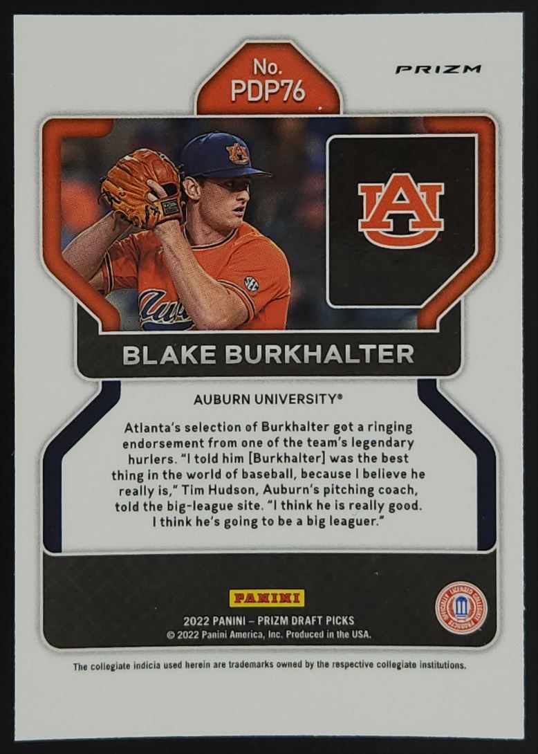 Blake Burkhalter Silver Prizm 2022 Panini Prizm Draft Picks Card # PDP76