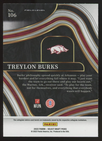 Treylon Burks Field Level 2022 Panini Select Draft Picks Rookie Card # 106