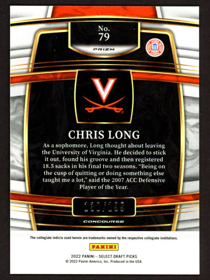 Chris Long Red/White/Blue Prizm 130/199 Concourse 2022 Panini Select Draft Picks Card # 79