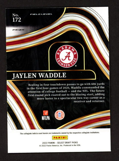 Jaylen Waddle Silver Prizm Field Level 2022 Panini Select Draft Picks Card # 172