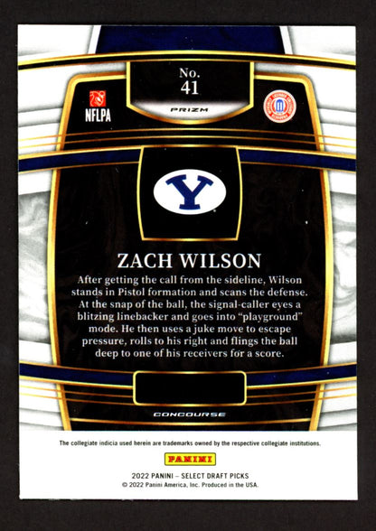 Zach Wilson Silver Prizm Concourse 2022 Panini Select Draft Picks Card # 41