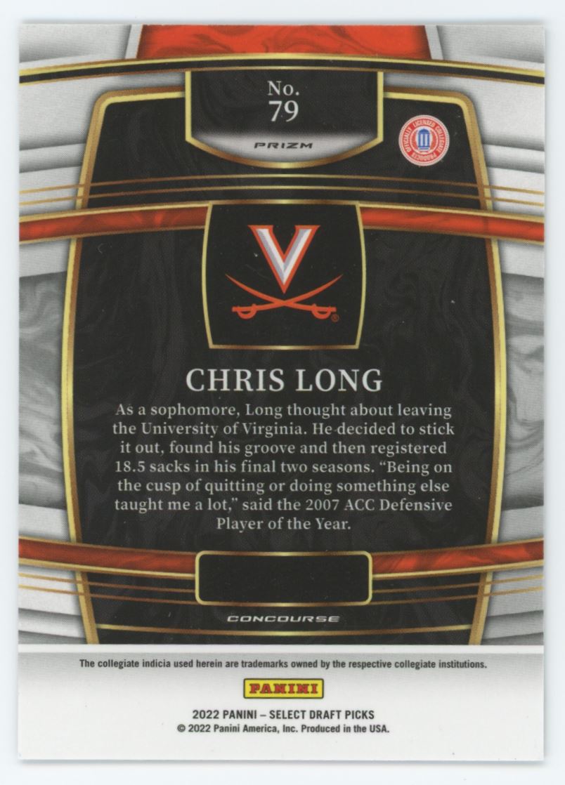 Chris Long Silver Prizm Concourse 2022 Panini Select Draft Picks Card # 79