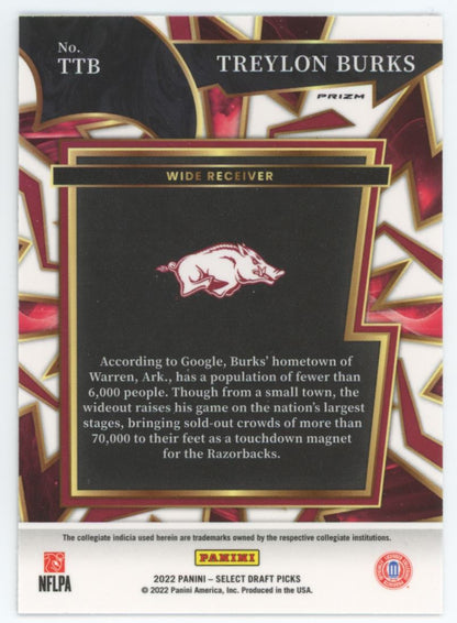 Treylon Burks Turbocharged Silver Prism 2022 Panini Select Draft Picks Card # TTB