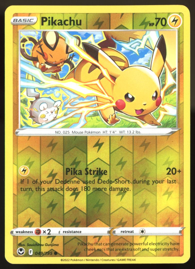 Pikachu Common Reverse Holo 2022 Sword & Shield - Silver Tempest Card # 049/195