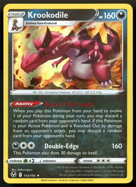 Krookodile Rare Holo 2022 Sword & Shield - Silver Tempest Card # 113/195