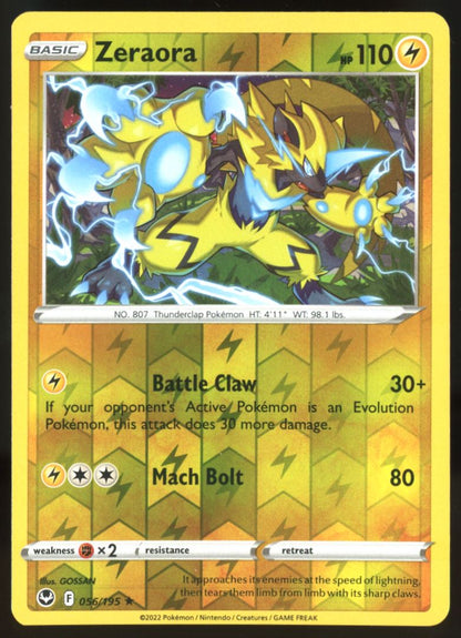 Zeraora Rare Reverse Holo 2022 Sword & Shield - Silver Tempest Card # 056/195