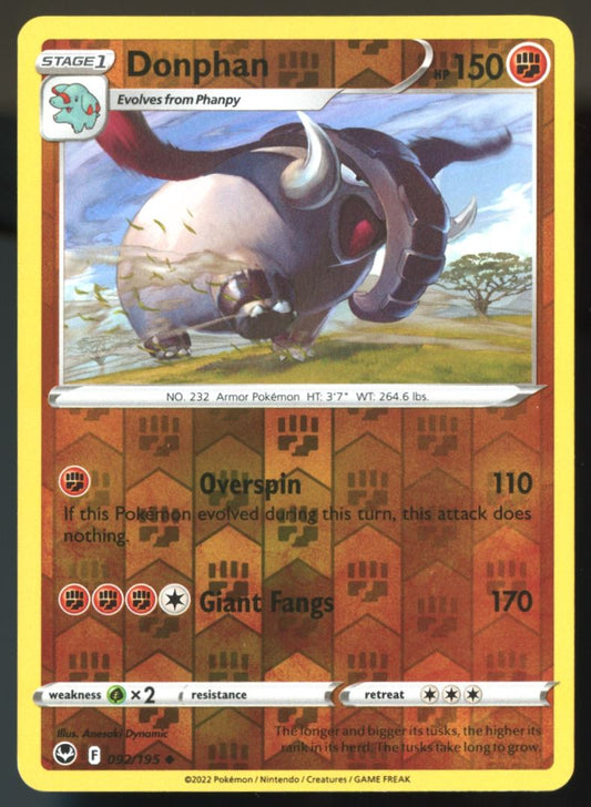 Donphan Uncommon Reverse Holo 2022 Sword & Shield - Silver Tempest Card # 092/195