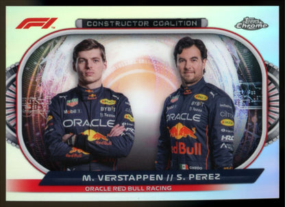 Max Verstappen/Sergio Perez Silver Refractor 2022 Topps Chrome Formula 1 Constructor Coalition Card # CC-RBR