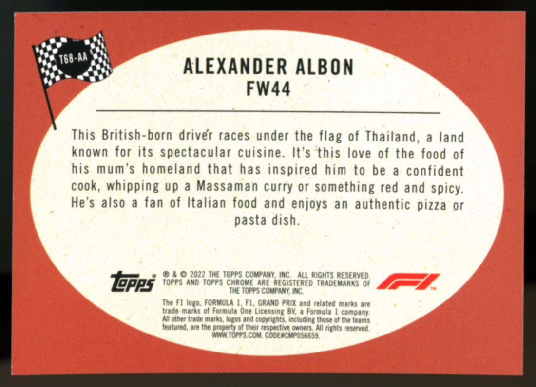 Alexander Albon Silver Refractor 2022 Topps Chrome Formula 1 F1 Racer Card # T68-AA