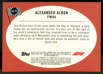 Alexander Albon Silver Refractor 2022 Topps Chrome Formula 1 F1 Racer Card # T68-AA