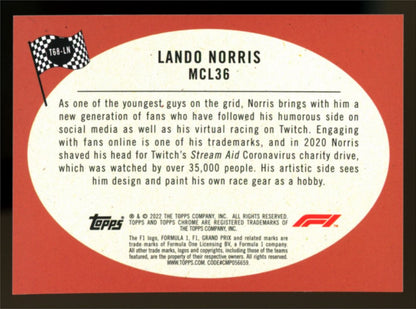 Lando Norris Silver Refractor 2022 Topps Chrome Formula 1 F1 Racer Card # T68-LN