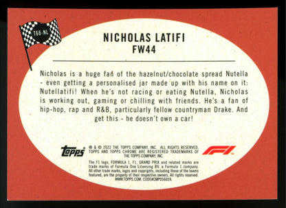 Nicholas Latifi Silver Refractor 2022 Topps Chrome Formula 1 F1 Racer Card # T68-NL