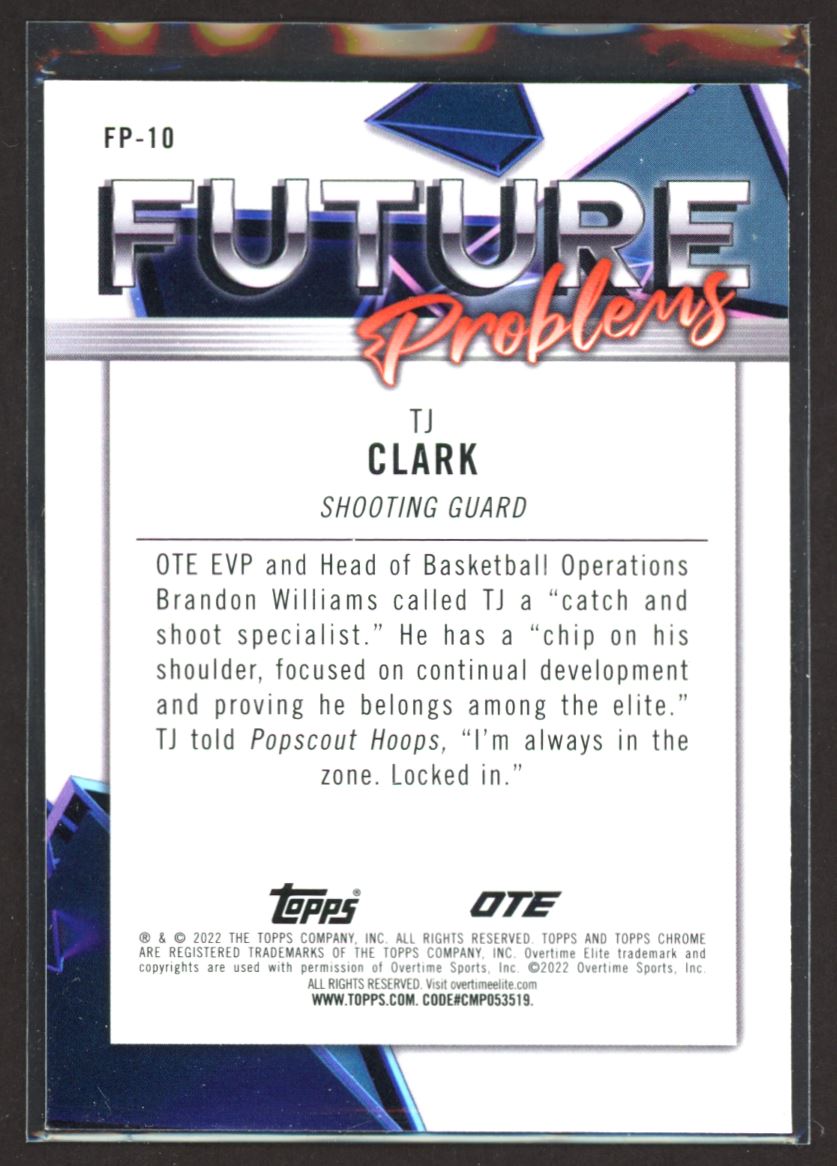 Tj Clark 2022 Topps Chrome OTE Future Problems Card # FP-10