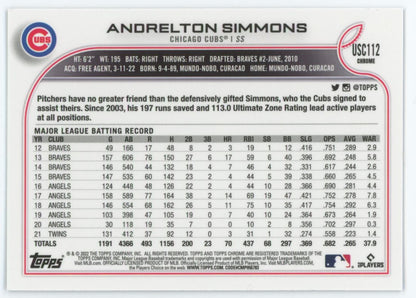 Andrelton Simmons Purple 2022 Topps Chrome Update Card # USC112
