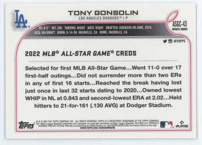 Tony Gonsolin Silver Refractor 2022 Topps Chrome Update Card # ASGC-43