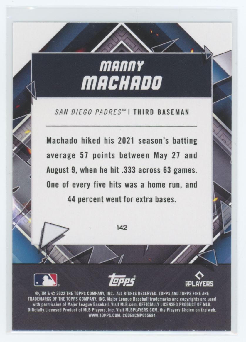 Manny Machado Red Flame 2022 Topps Fire Card # 142