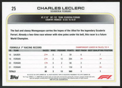 Charles Leclerc 2022 Topps Formula 1 Checkered Flag Card # 25