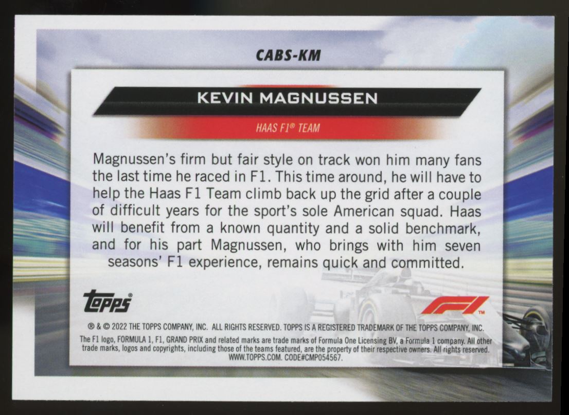 Kevin Magnussen Clear Air Blue Skies 2022 Topps Formula One Card # CABS-KM