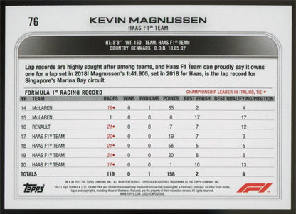 Kevin Magnussen Silver Refractor 2022 Topps Formula One Card # 76