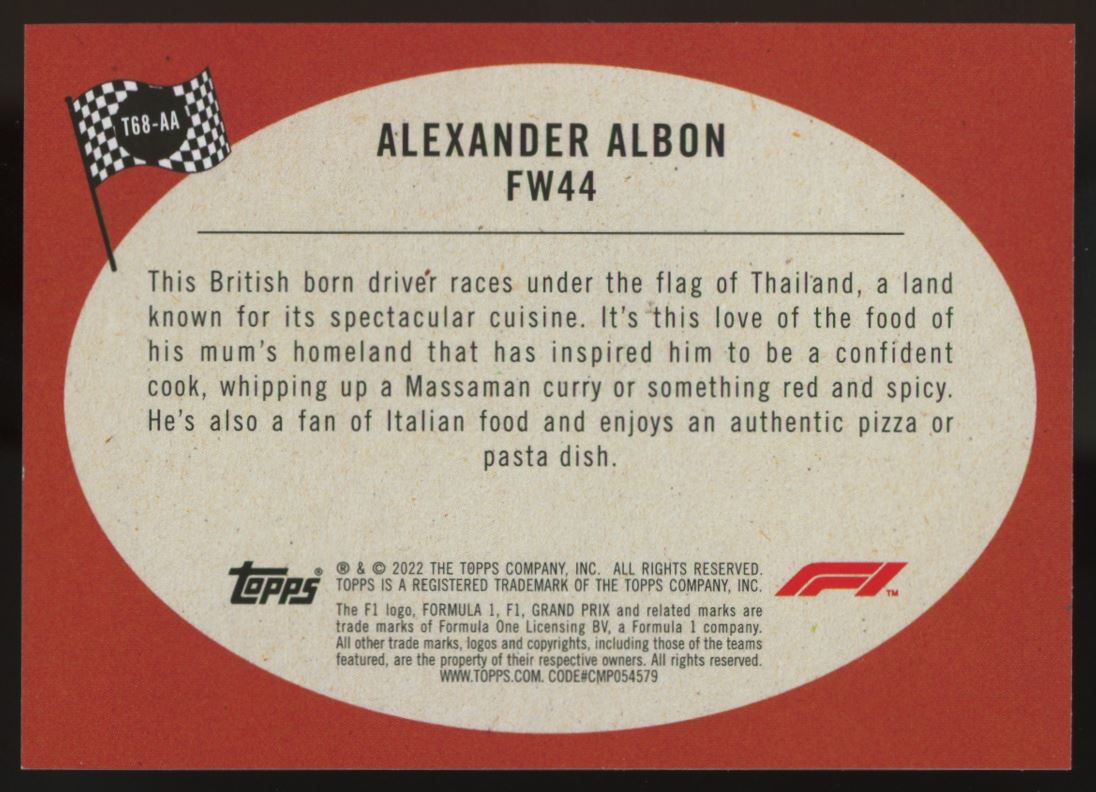 Alexander Albon 2022 Topps Formula One Card # T68-AA