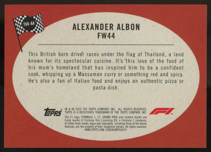 Alexander Albon 2022 Topps Formula One Card # T68-AA