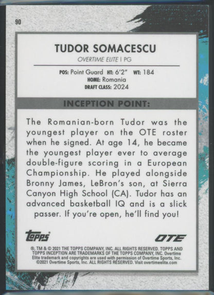 Tudor Somacescu 2022 Topps Now Overtime Elite Inception Rookie Card # 90