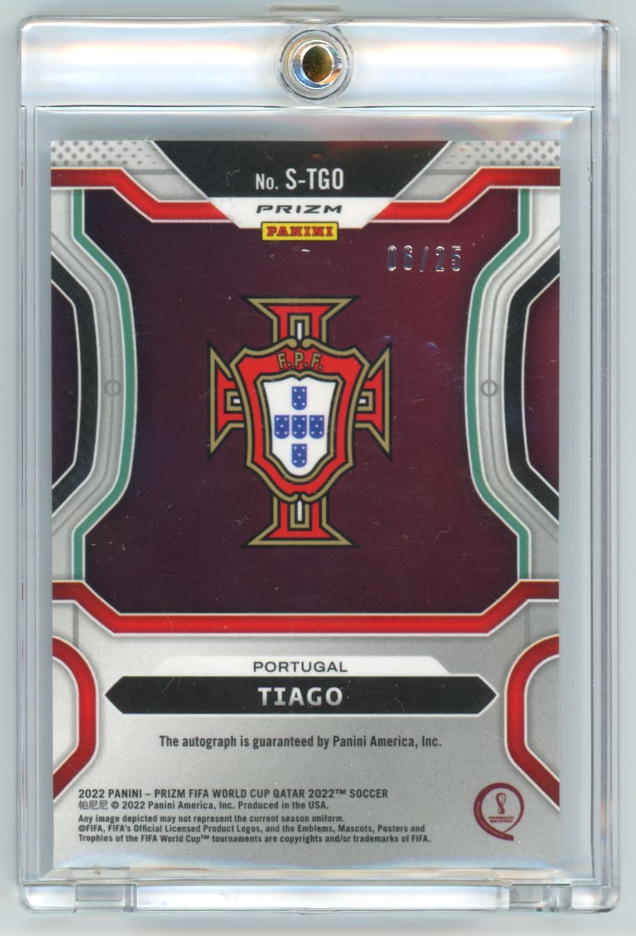 Tiago Silver Prizm /25 Auto Panini Prizm Road to FIFA World Cup Qatar 2022 Card # S-TGO